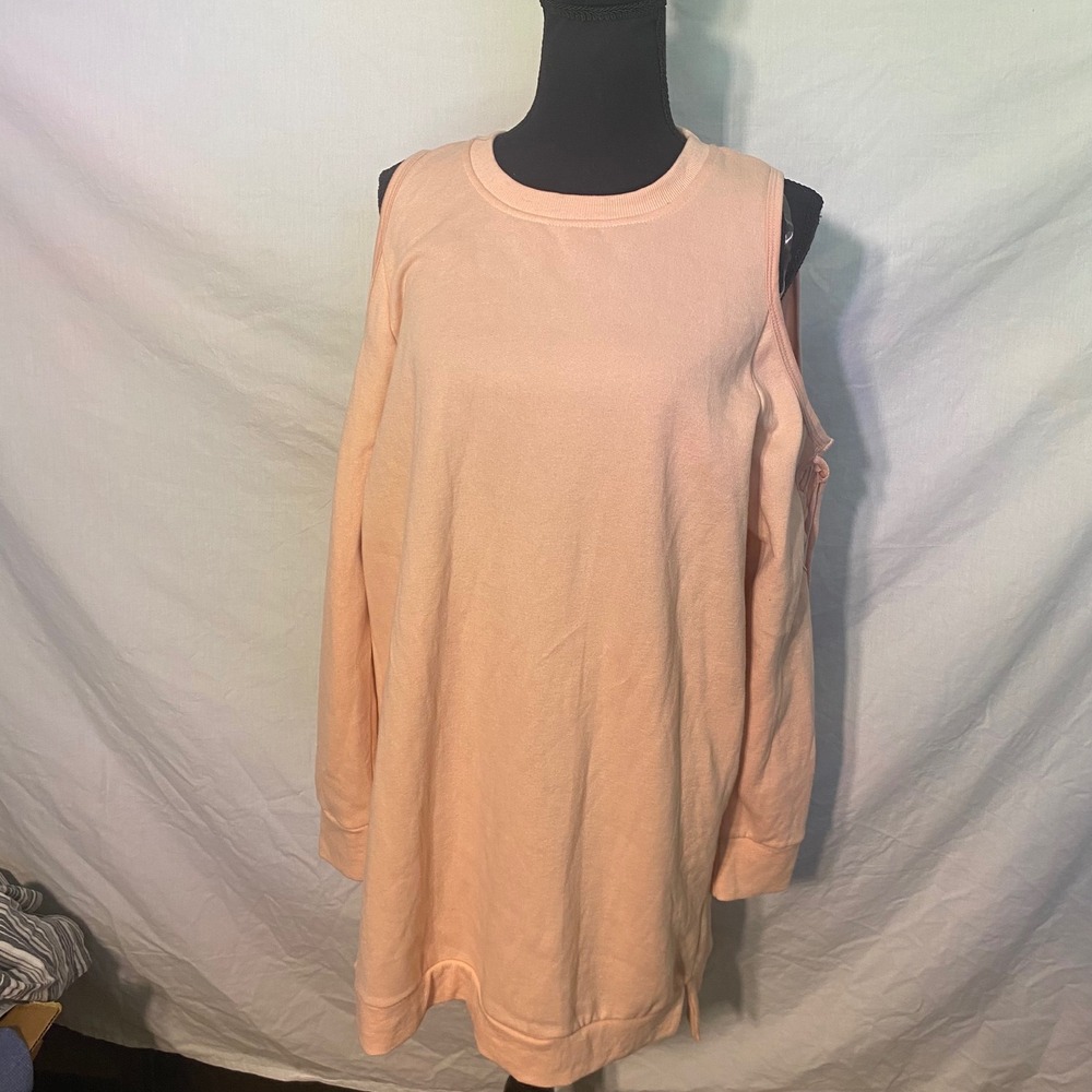 Solutions‎ Peach Pink Cold Shoulder Lace Up Sweatshirt Dress NWT Large